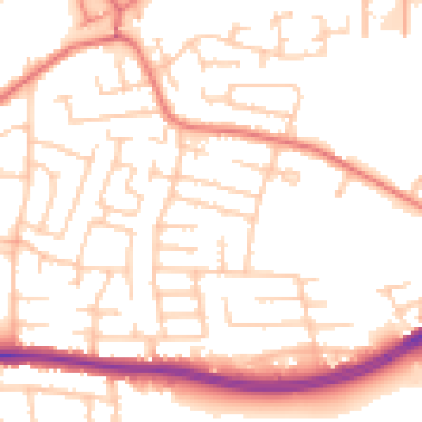 Daytime road noise heatmap for WA1 3HQ