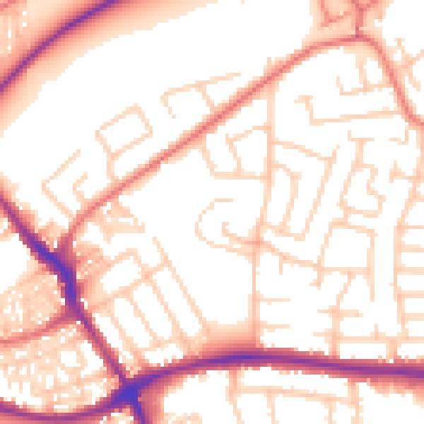 Daytime road noise heatmap for WA1 3JE