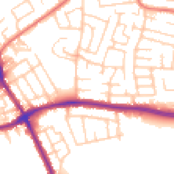 Daytime road noise heatmap for WA1 3JF