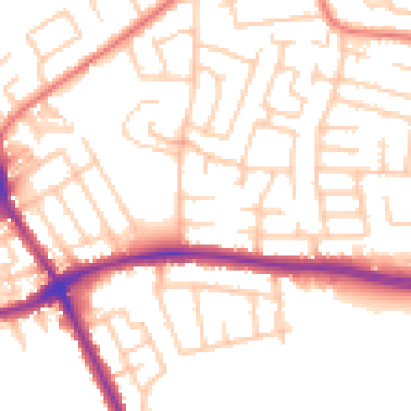 Daytime road noise heatmap for WA1 3JG