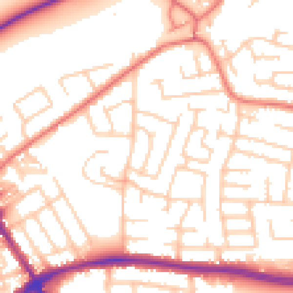 Daytime road noise heatmap for WA1 3JN