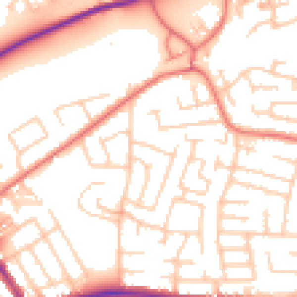 Daytime road noise heatmap for WA1 3JS