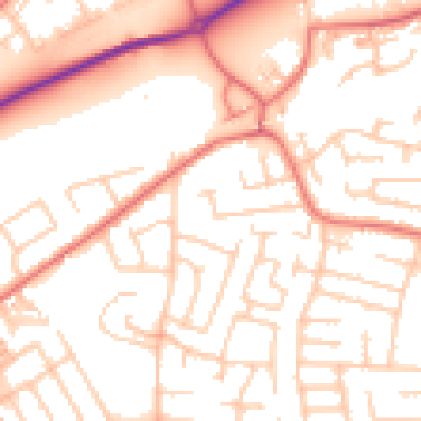 Daytime road noise heatmap for WA1 3JT