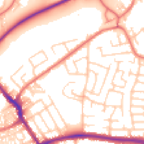 Daytime road noise heatmap for WA1 3JX
