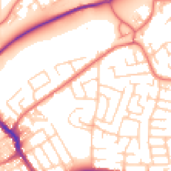 Daytime road noise heatmap for WA1 3JY