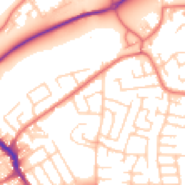 Daytime road noise heatmap for WA1 3JZ
