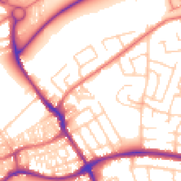 Daytime road noise heatmap for WA1 3LE