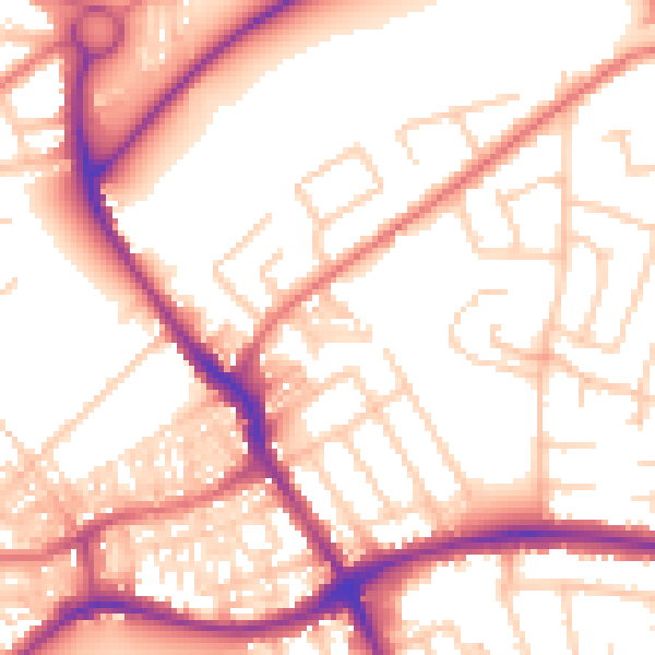 Daytime road noise heatmap for WA1 3LF