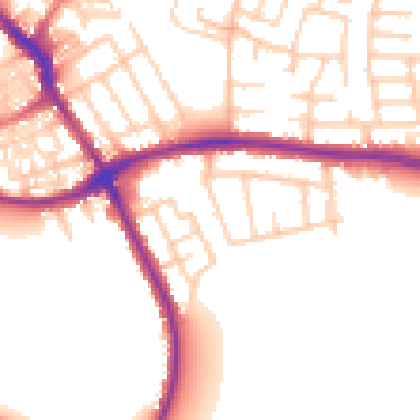 Daytime road noise heatmap for WA1 3LT
