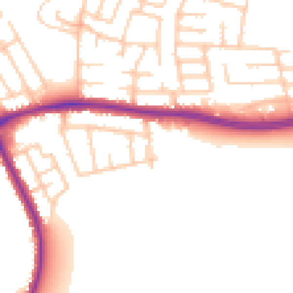 Daytime road noise heatmap for WA1 3NE