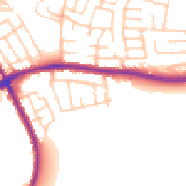 Daytime road noise heatmap for WA1 3NG