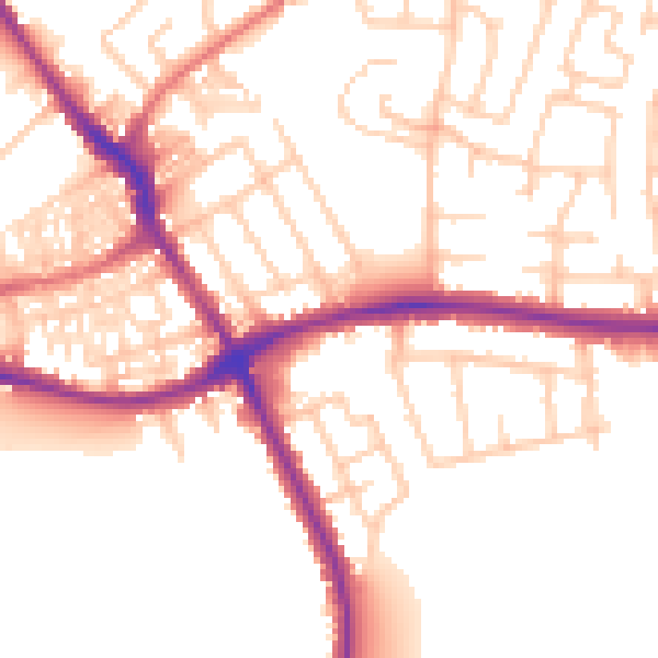 Daytime road noise heatmap for WA1 3NJ