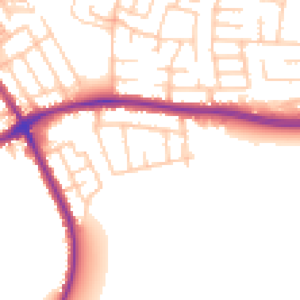 Daytime road noise heatmap for WA1 3NQ