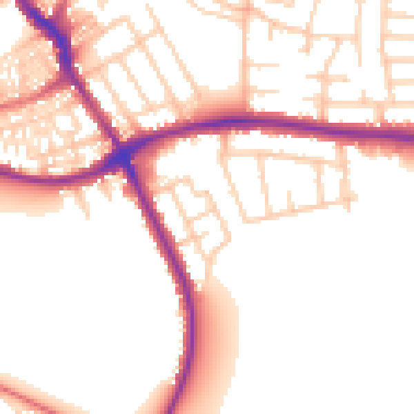 Daytime road noise heatmap for WA1 3PQ