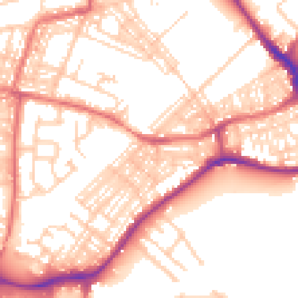 Daytime road noise heatmap for WA1 3QL