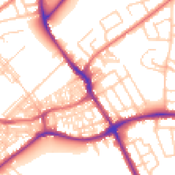 Daytime road noise heatmap for WA1 3SP