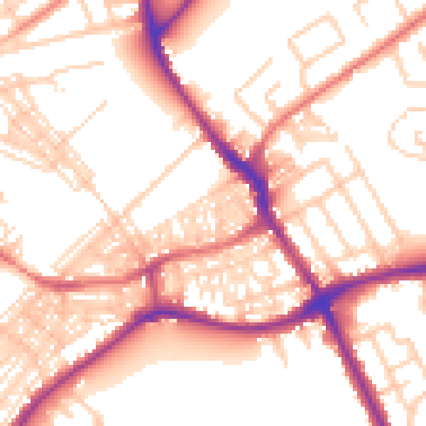 Daytime road noise heatmap for WA1 3SR