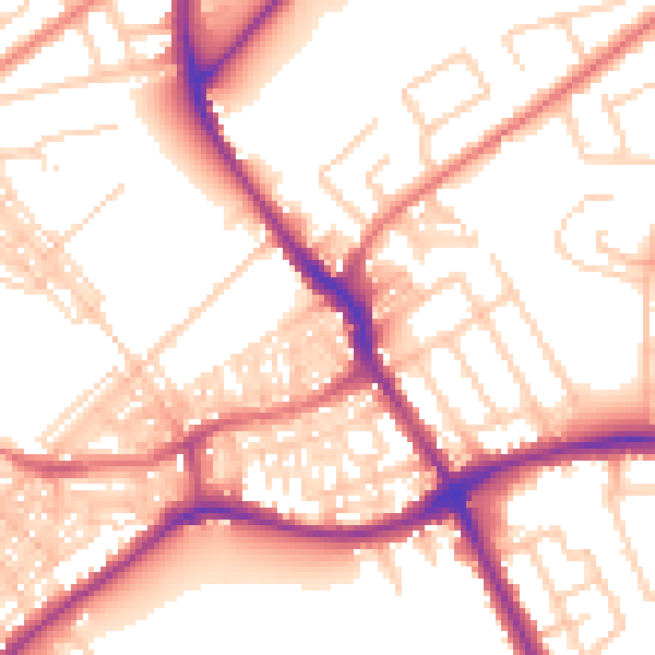 Daytime road noise heatmap for WA1 3ST