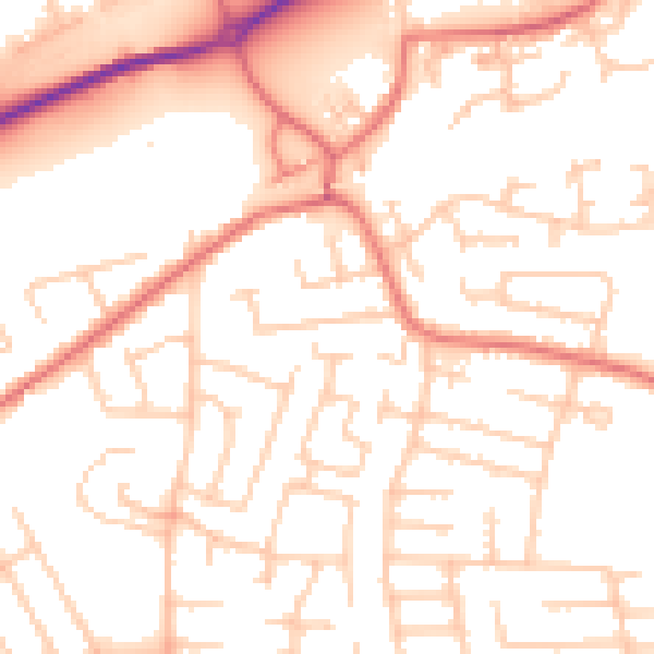 Daytime road noise heatmap for WA1 3TL