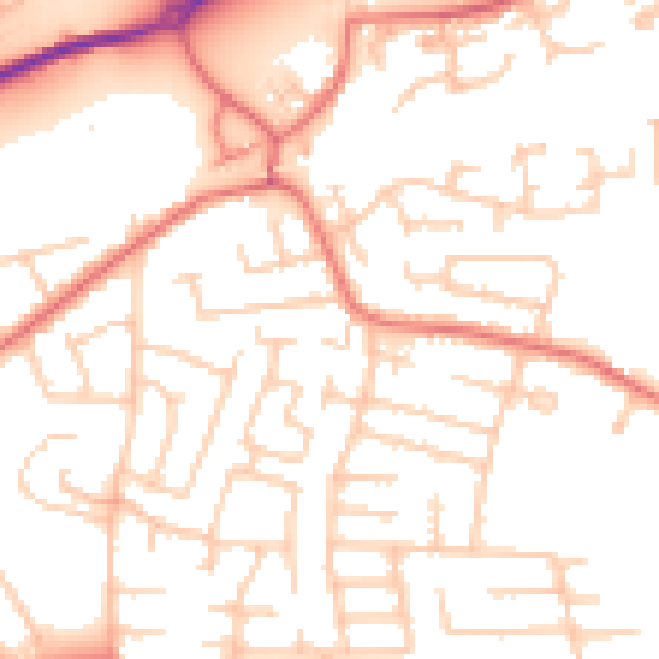 Daytime road noise heatmap for WA1 3TN