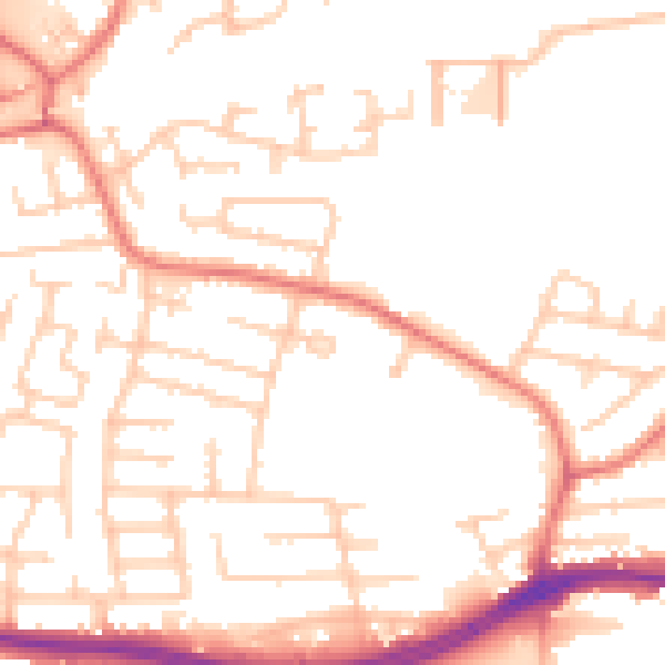 Daytime road noise heatmap for WA1 3TU