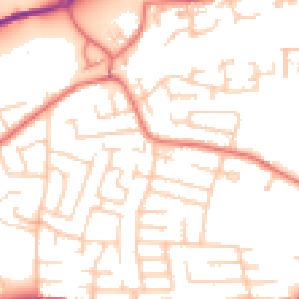 Daytime road noise heatmap for WA1 3TW