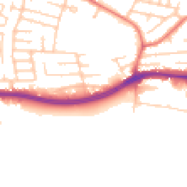 Daytime road noise heatmap for WA1 3UD