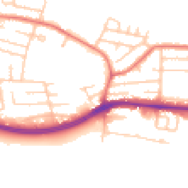 Daytime road noise heatmap for WA1 3UJ