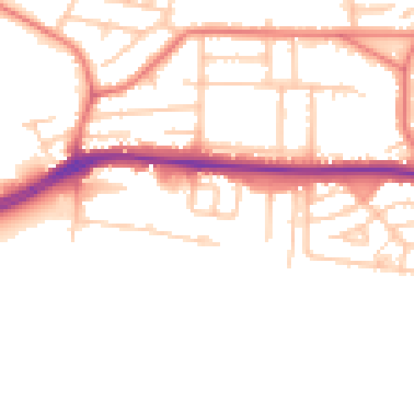 Daytime road noise heatmap for WA1 4AR