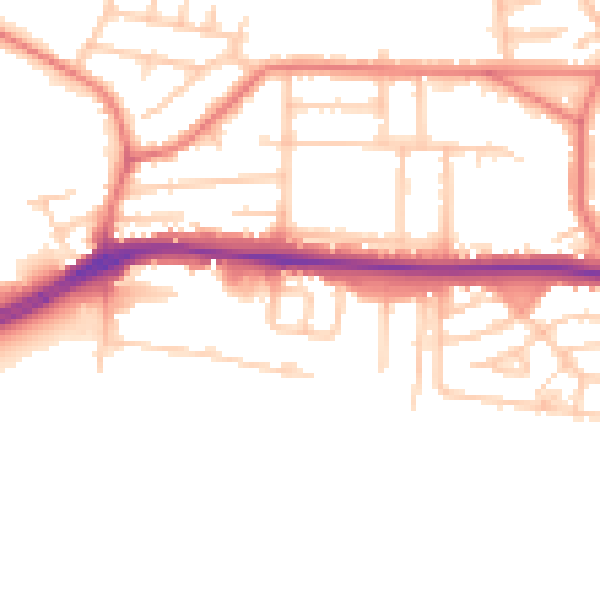 Daytime road noise heatmap for WA1 4AS