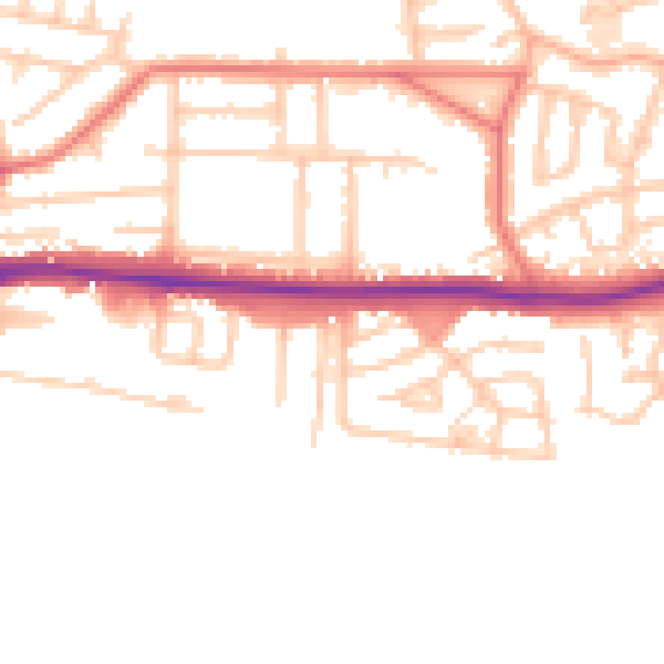 Daytime road noise heatmap for WA1 4BD
