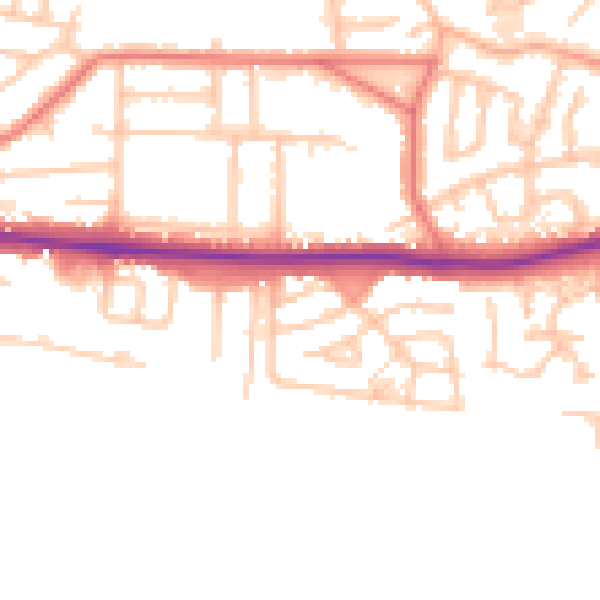 Daytime road noise heatmap for WA1 4BE