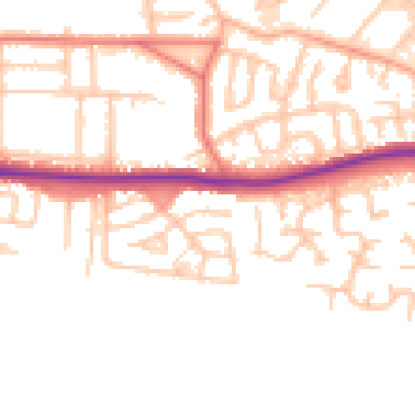 Daytime road noise heatmap for WA1 4BT