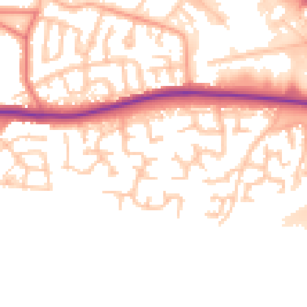 Daytime road noise heatmap for WA1 4DZ