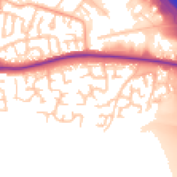 Daytime road noise heatmap for WA1 4EB