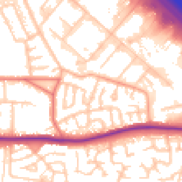 Daytime road noise heatmap for WA1 4EJ