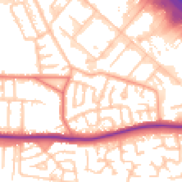 Daytime road noise heatmap for WA1 4EN