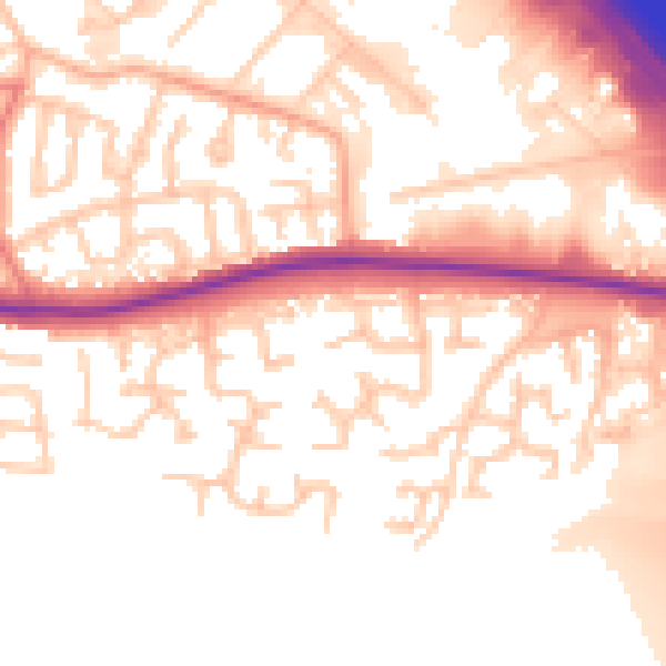 Daytime road noise heatmap for WA1 4EQ