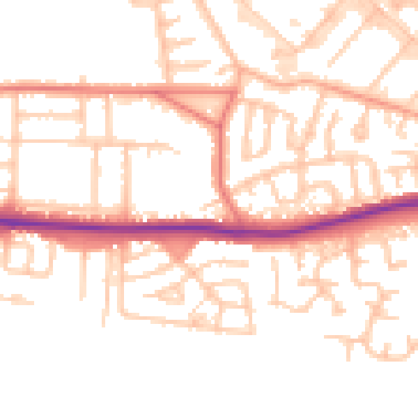 Daytime road noise heatmap for WA1 4EU