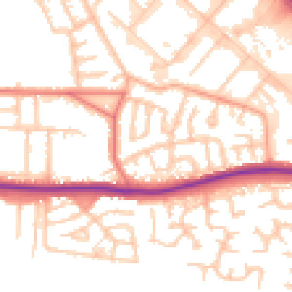 Daytime road noise heatmap for WA1 4EX