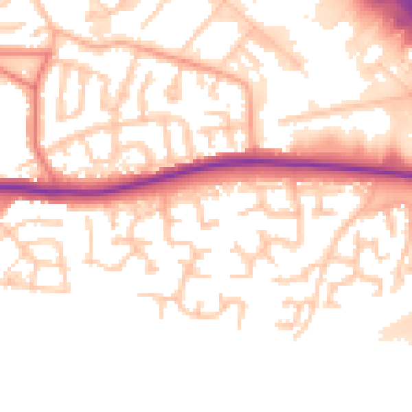 Daytime road noise heatmap for WA1 4EZ