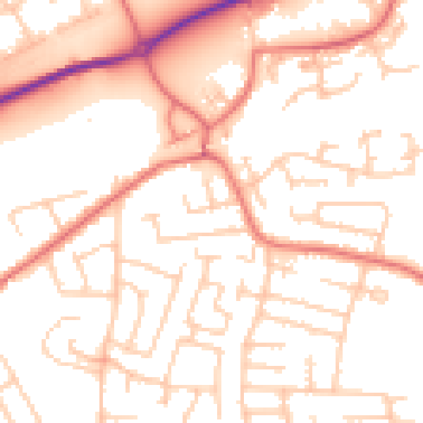 Daytime road noise heatmap for WA1 4HX
