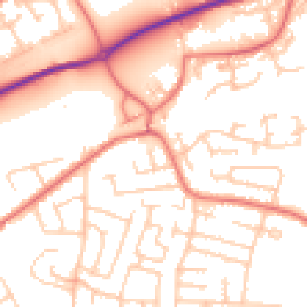 Daytime road noise heatmap for WA1 4HY