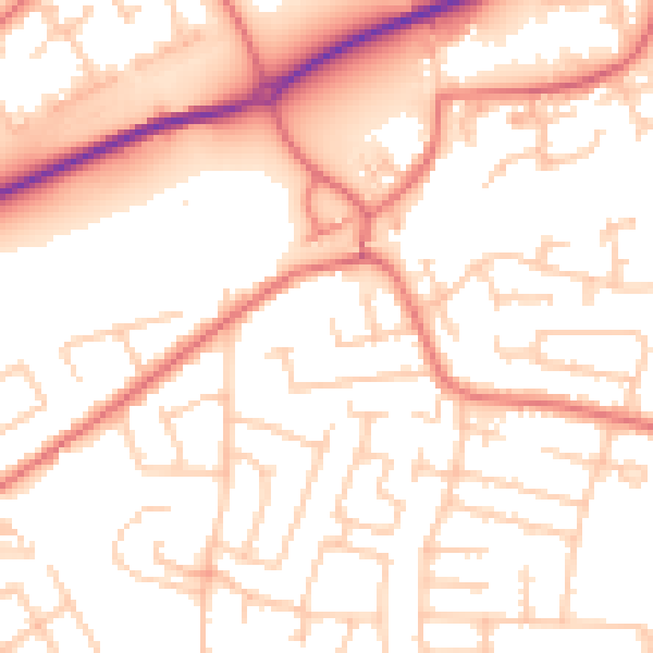 Daytime road noise heatmap for WA1 4HZ