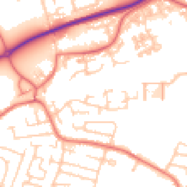 Daytime road noise heatmap for WA1 4JE