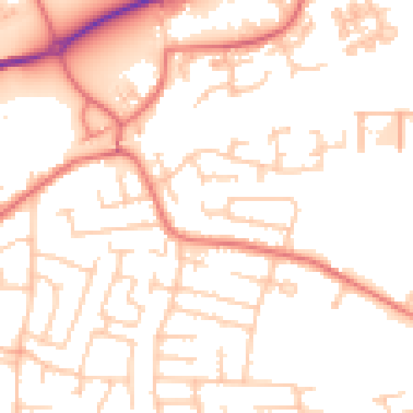 Daytime road noise heatmap for WA1 4JH