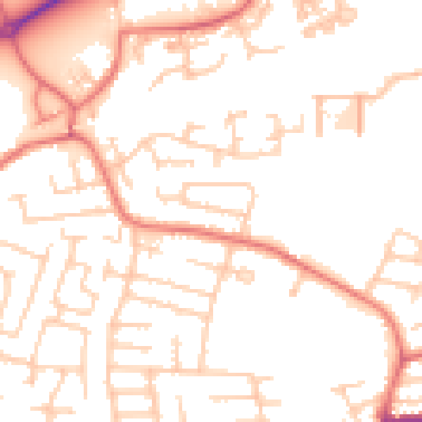 Daytime road noise heatmap for WA1 4JJ