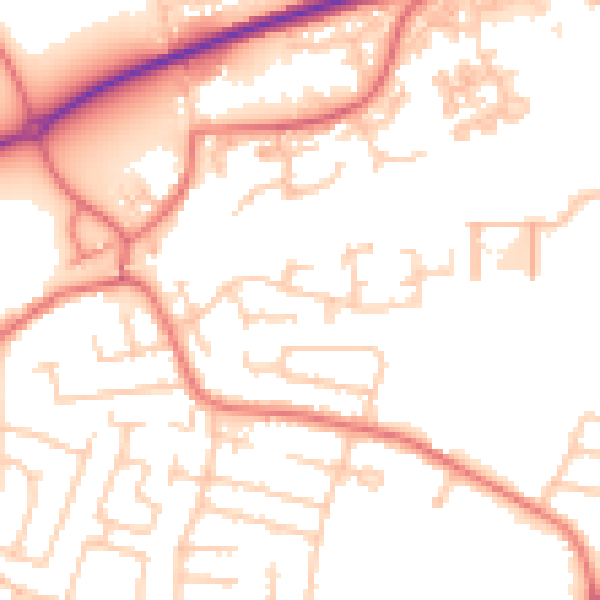 Daytime road noise heatmap for WA1 4JP