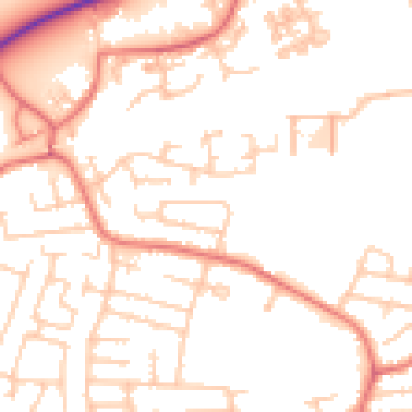 Daytime road noise heatmap for WA1 4JQ