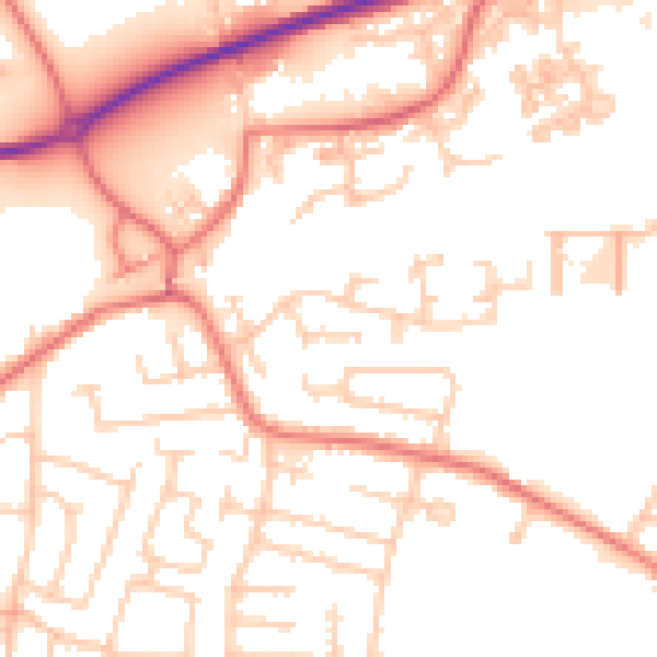 Daytime road noise heatmap for WA1 4JU